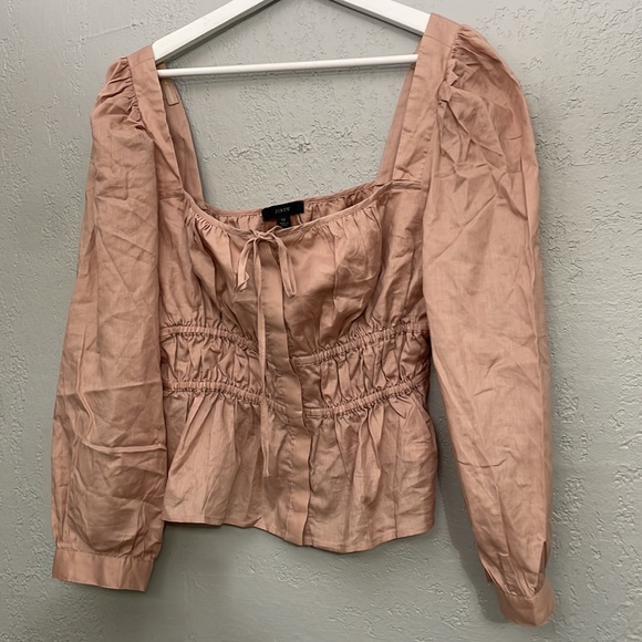 NWT J.Crew Top 12 Cinched Waist Herringbone Cotton Prairie BG306 - Picture 3 of 11